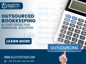 Outsourced bookkeeping team managing financial tasks remotely for a small business.